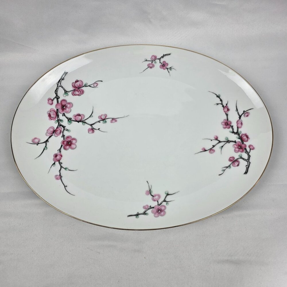 Diamond China Cherry Blossom Platter 14 Inch White with Pink Flowers